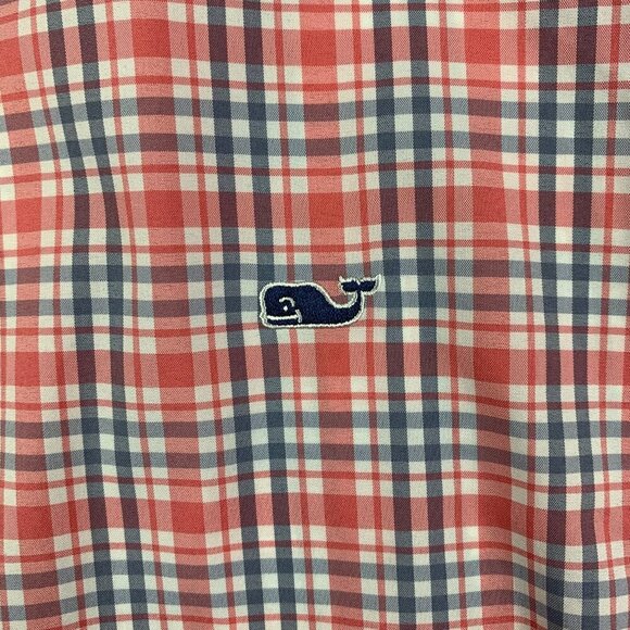 Vineyard Vines Performance Mens Whale Shirt XL Pink Blue Plaid Button Up Classic - Picture 3 of 11